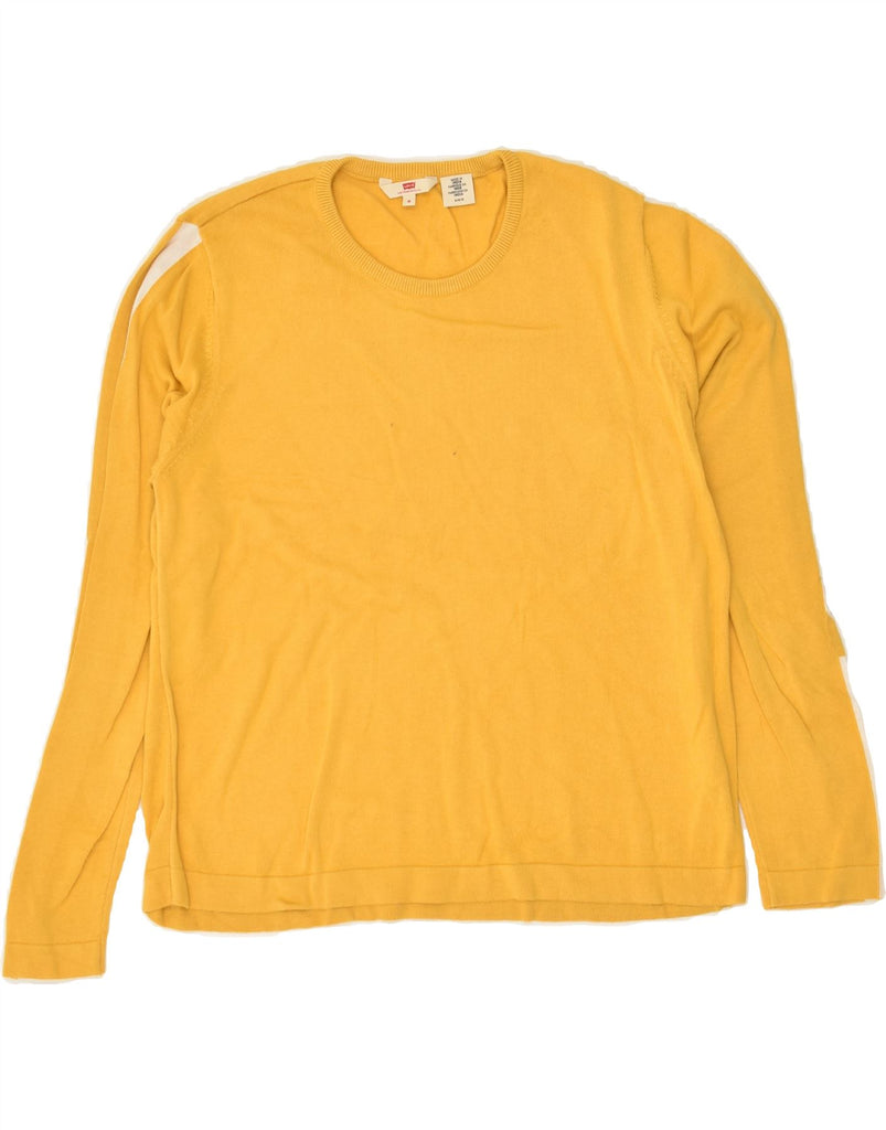 LEVI'S Womens Graphic Crew Neck Jumper Sweater UK 14 Medium Yellow Cotton | Vintage Levi's | Thrift | Second-Hand Levi's | Used Clothing | Messina Hembry 