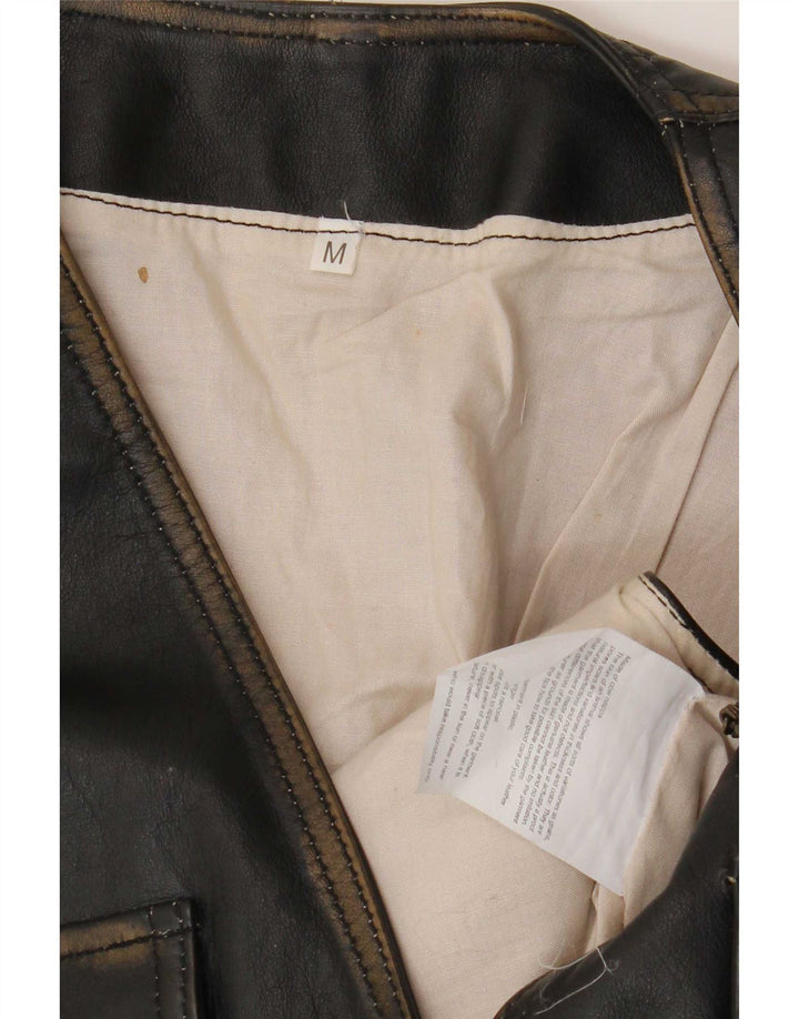 Vintage Mens Leather Utility Gilet UK 38 Medium Black