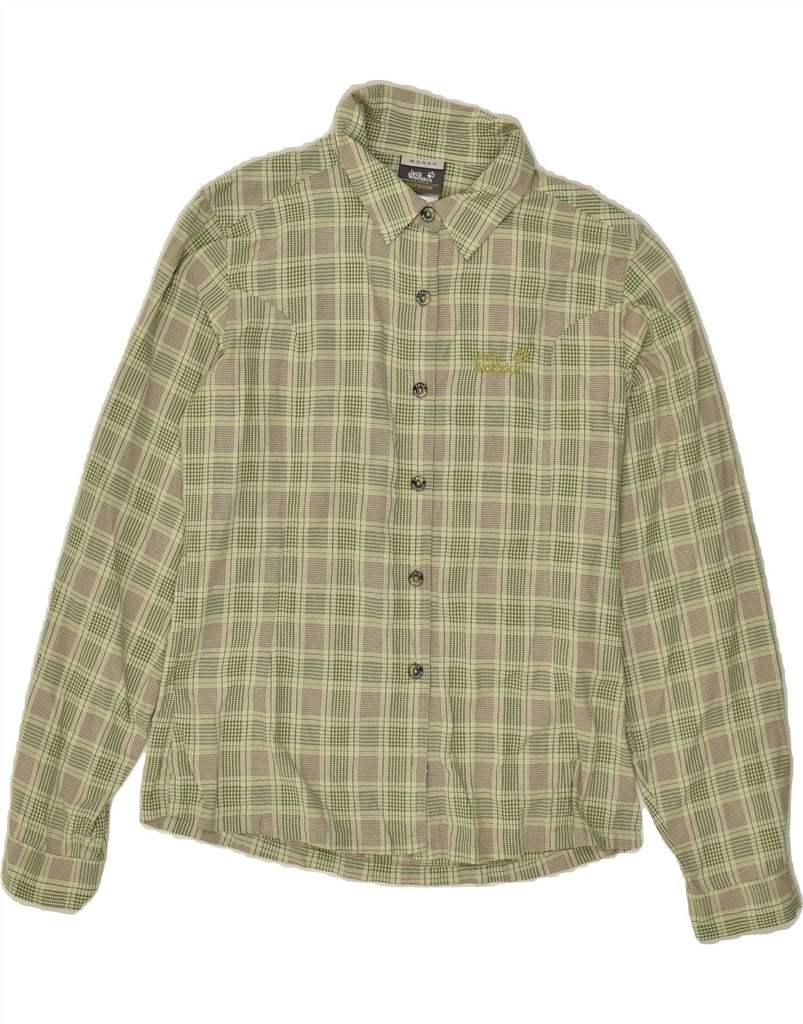 JACK WOLFSKIN Womens Shirt UK 12 Medium Green Check Polyamide | Vintage Jack Wolfskin | Thrift | Second-Hand Jack Wolfskin | Used Clothing | Messina Hembry 