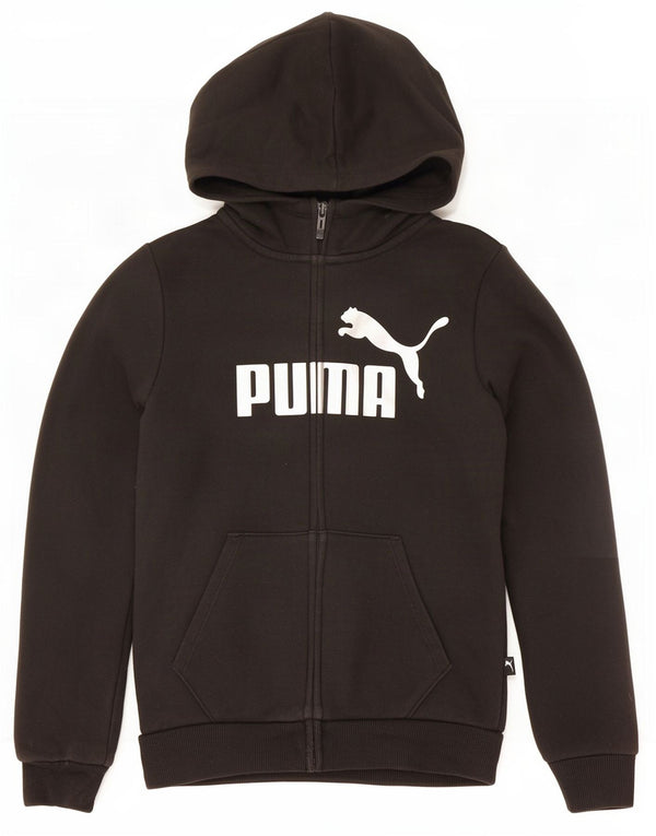Puma Girls Graphic Zip Hoodie Sweater 11-12 Years Black Cotton