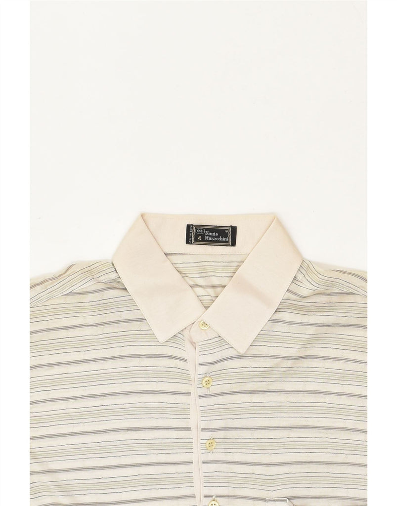 VINTAGE Mens Polo Shirt Medium Beige Striped Cotton | Vintage Vintage | Thrift | Second-Hand Vintage | Used Clothing | Messina Hembry 