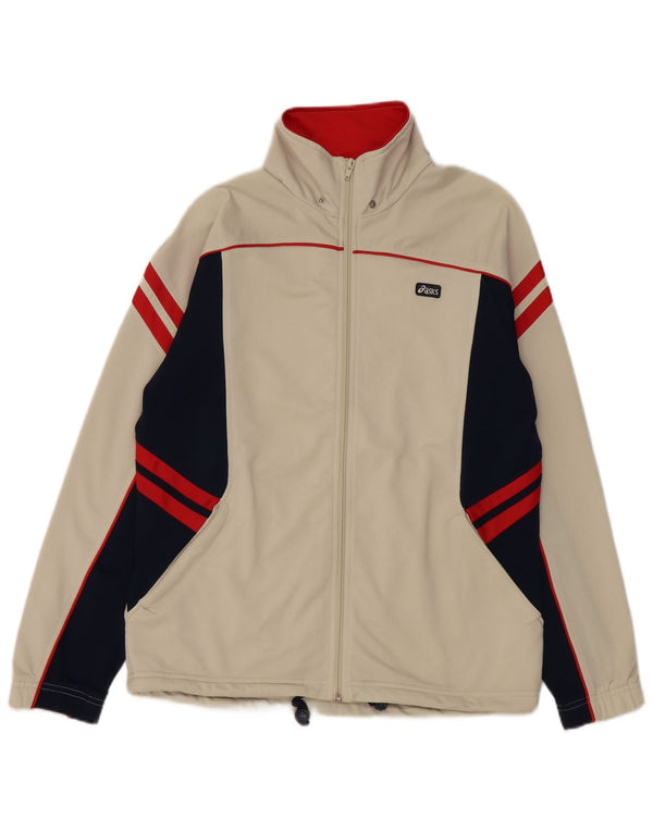 Asics Mens Tracksuit Top Jacket Medium Beige Colourblock Polyester