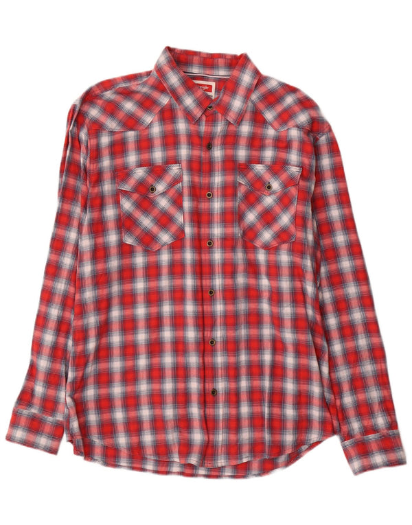 Wrangler Mens Western Flannel Shirt XL Red Check Cotton