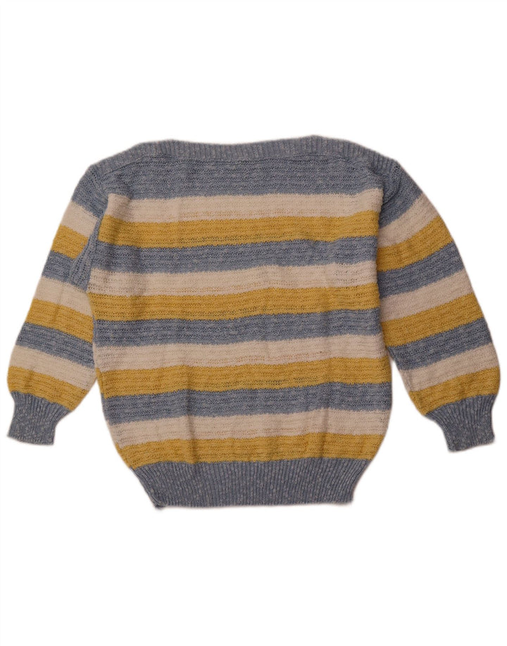 VINTAGE Womens Boat Neck Jumper Sweater IT 42 Medium Blue Striped Cotton