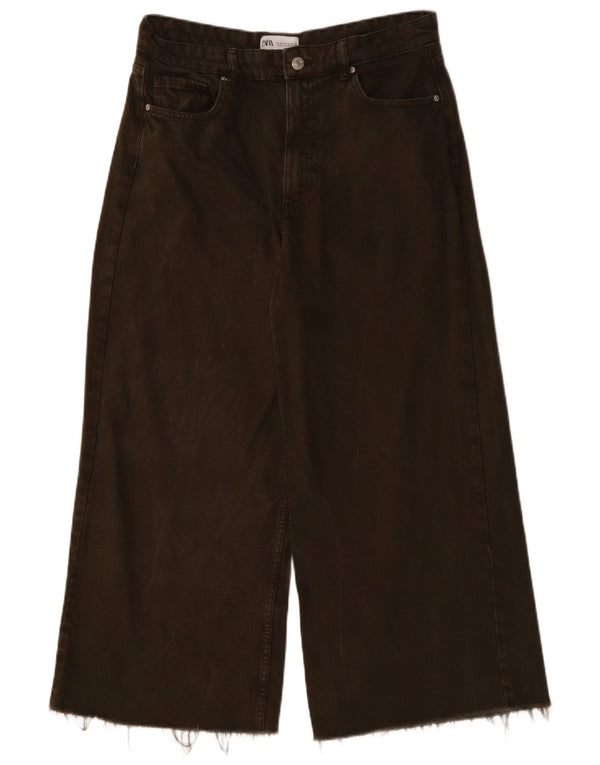Zara Womens Crop Wide Leg Jeans EU 42 Large W32 L25 Khaki