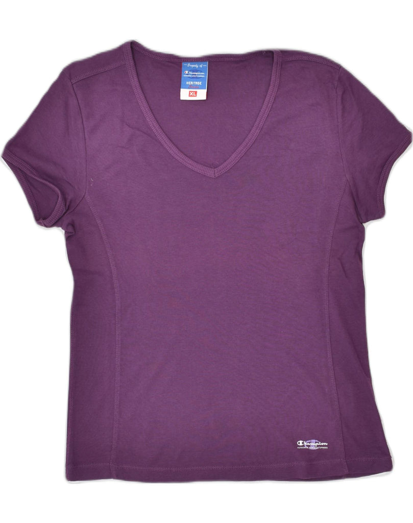 CHAMPION Womens T-Shirt Top UK 16 XL Purple Cotton | Vintage | Thrift | Second-Hand | Used Clothing | Messina Hembry 