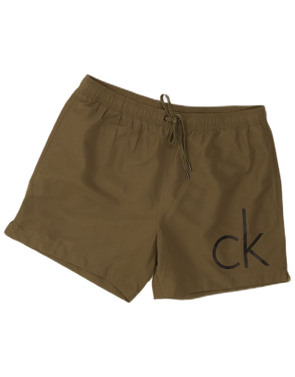 Calvin Klein Mens Graphic Swimming Shorts Large Khaki Polyester