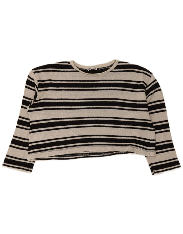 Zara Womens Crop Oversized Top Long Sleeve UK 16 Large Black Striped