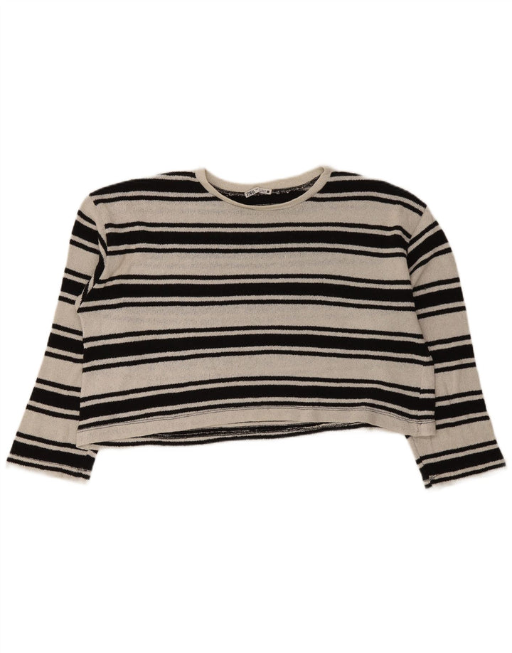 Zara Womens Crop Oversized Top Long Sleeve UK 16 Large Black Striped