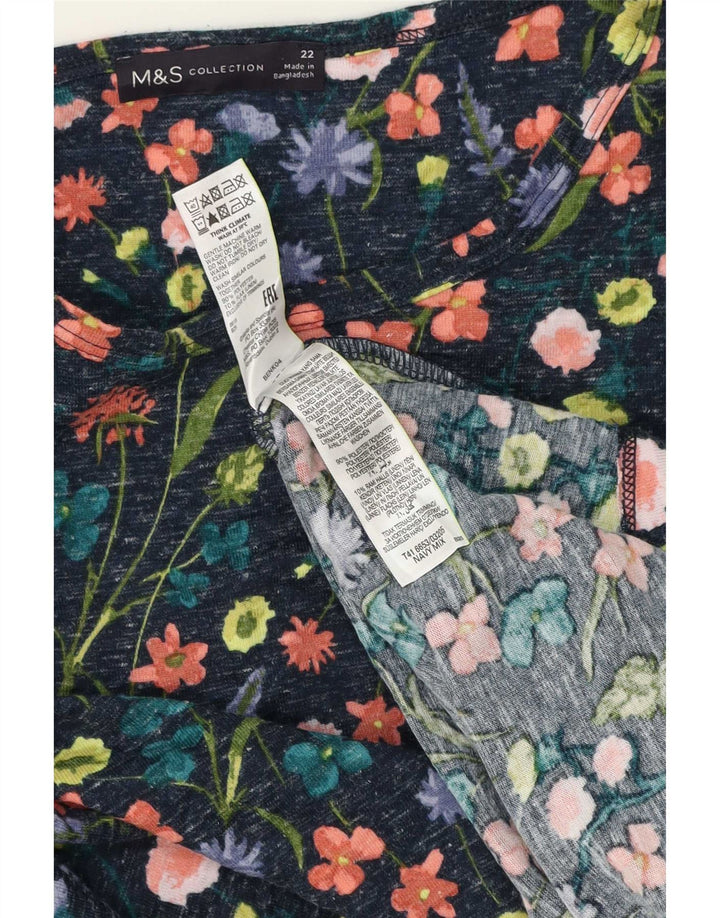Marks & Spencer Womens Top 3/4 Sleeve UK 22 3XL Navy Blue Floral Polyester