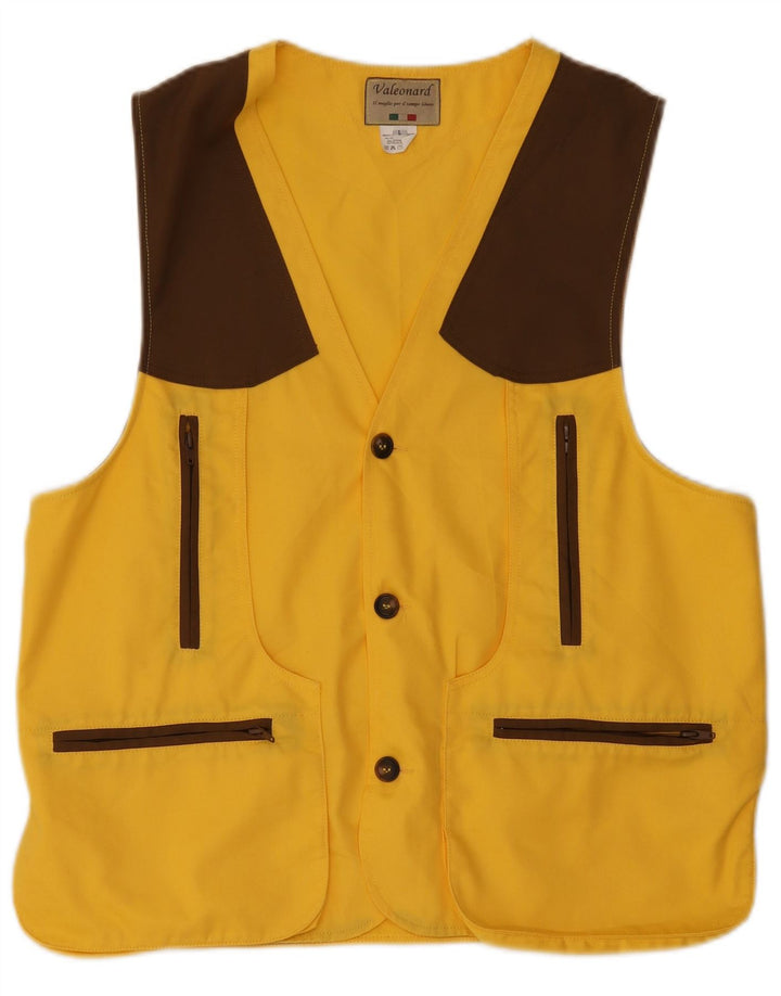 VINTAGE Mens Utility Gilet UK 40 Large Yellow Colourblock Polyester