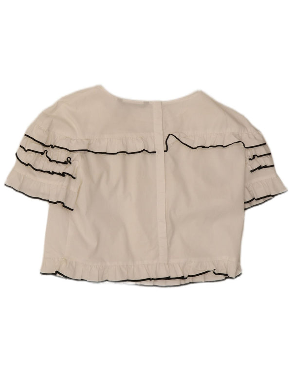 Zara Womens Crop Blouse Top UK 14 Large White Cotton