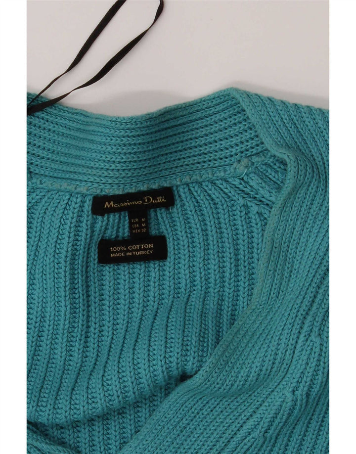 Massimo Dutti Womens Oversized V-Neck Jumper Sweater UK 14 Medium Blue