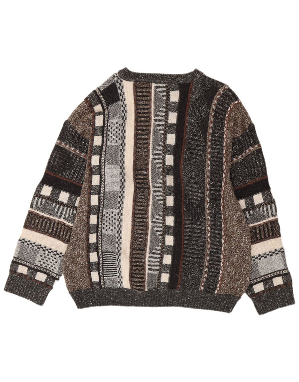 VINTAGE Mens Crew Neck Jumper Sweater UK 44 XL Multicoloured Striped