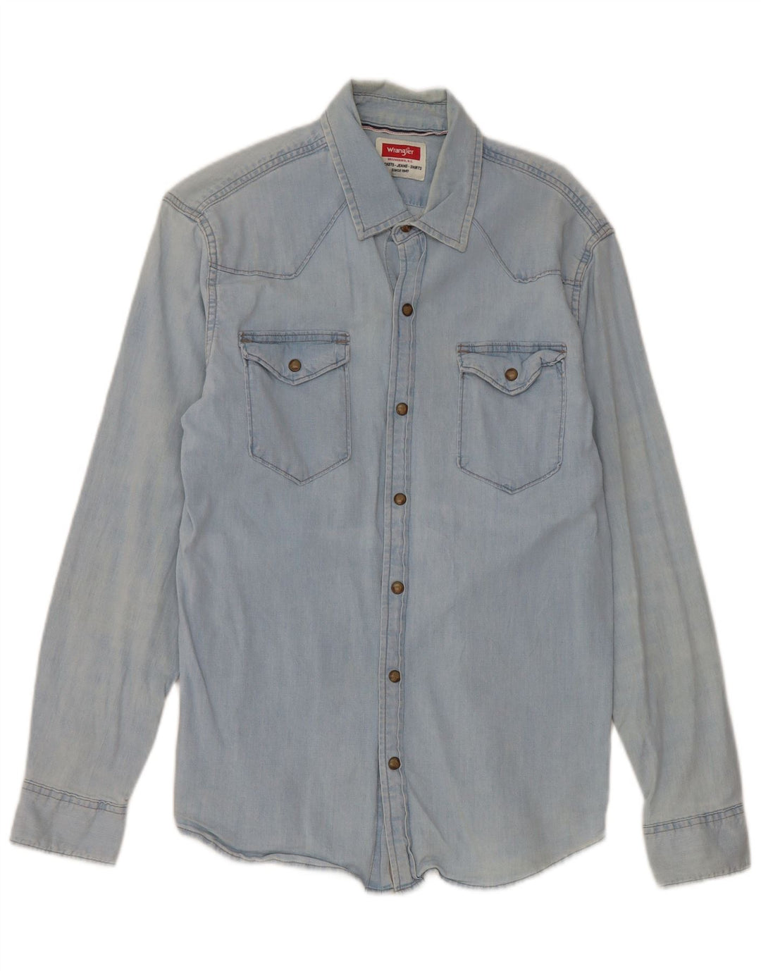 Wrangler Mens Denim Shirt Medium Blue Cotton