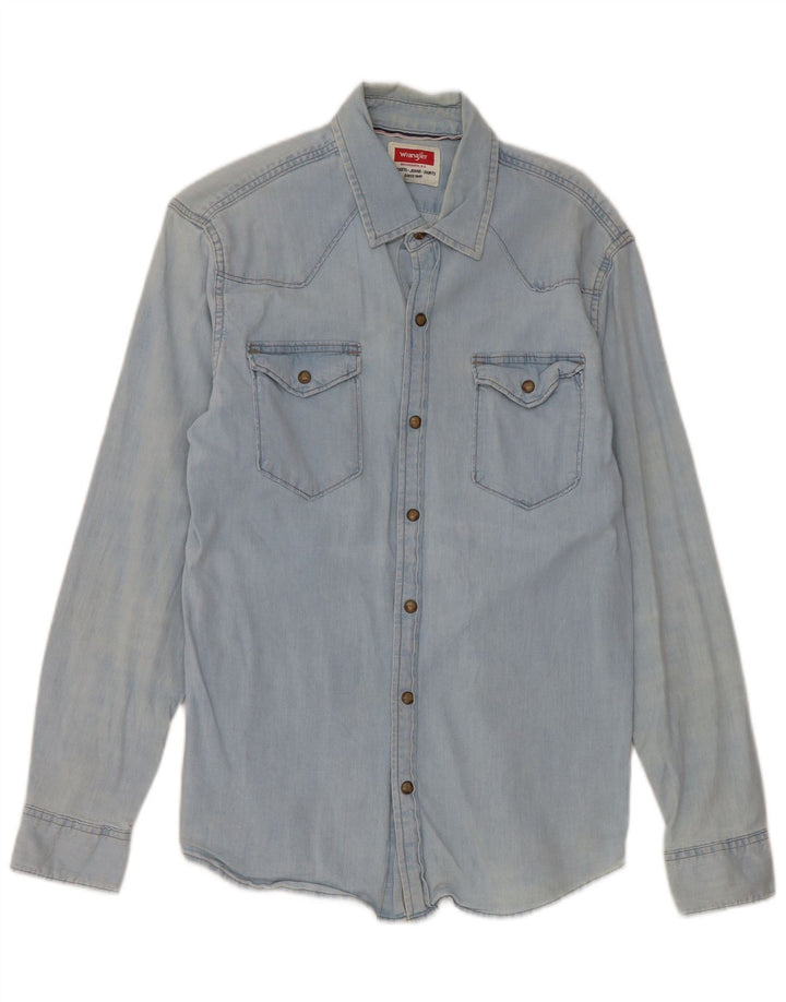 Wrangler Mens Denim Shirt Medium Blue Cotton