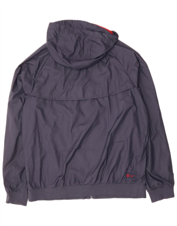 NIKE Mens Barcelona Hooded Tracksuit Top Jacket Large Navy Blue Polyester
