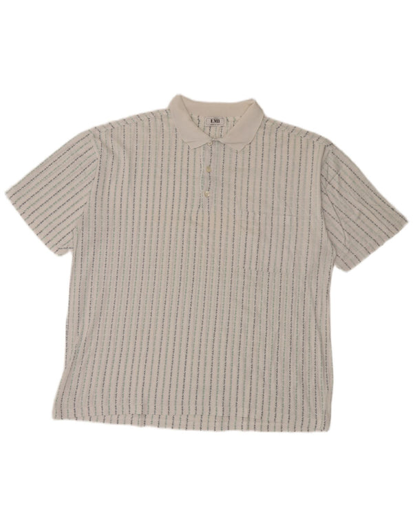 Vintage Mens Polo Shirt XL White Striped