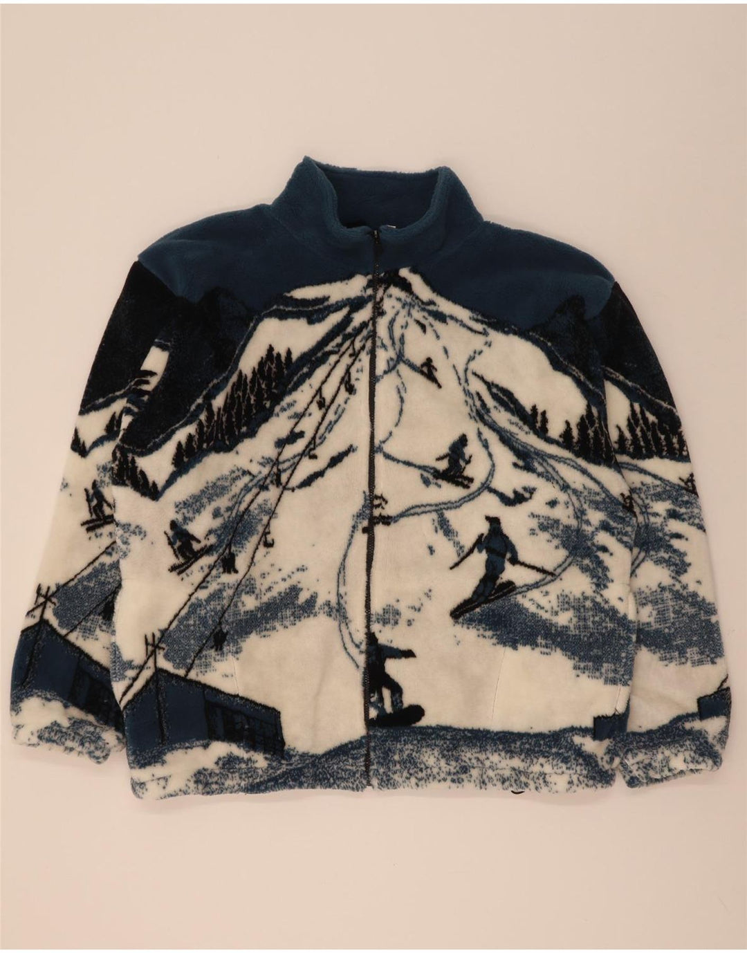 Galloway Mens Abstract Pattern Fleece Jacket UK 44 2XL Blue Colourblock