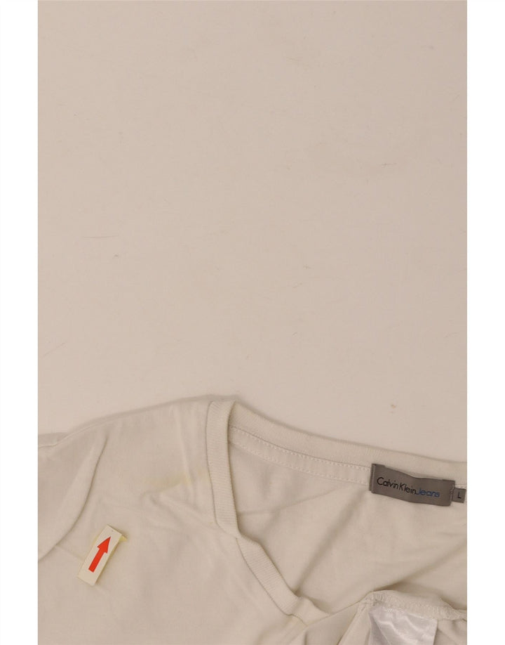 CALVIN KLEIN JEANS Mens Graphic T-Shirt Top Large White Cotton