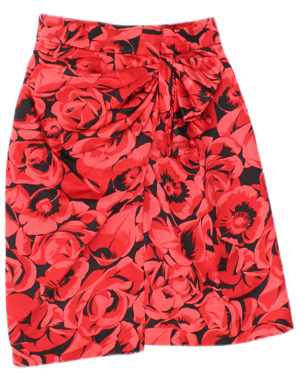 Vintage Womens Pencil Skirt W22 2XS Red Floral