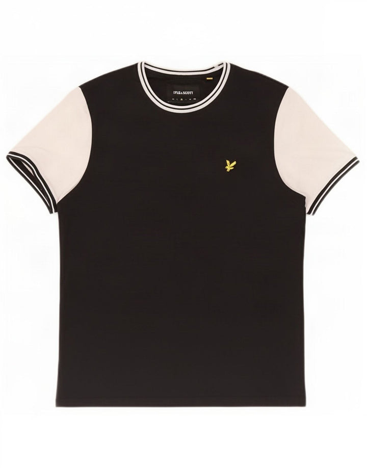 Lyle & Scott Mens T-Shirt Top Medium Black Colourblock Cotton