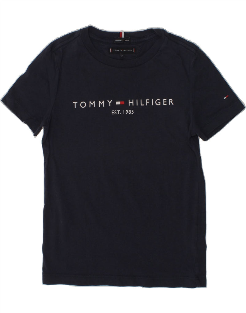 TOMMY HILFIGER Boys Graphic T-Shirt Top 5-6 Years Navy Blue Cotton | Vintage Tommy Hilfiger | Thrift | Second-Hand Tommy Hilfiger | Used Clothing | Messina Hembry 