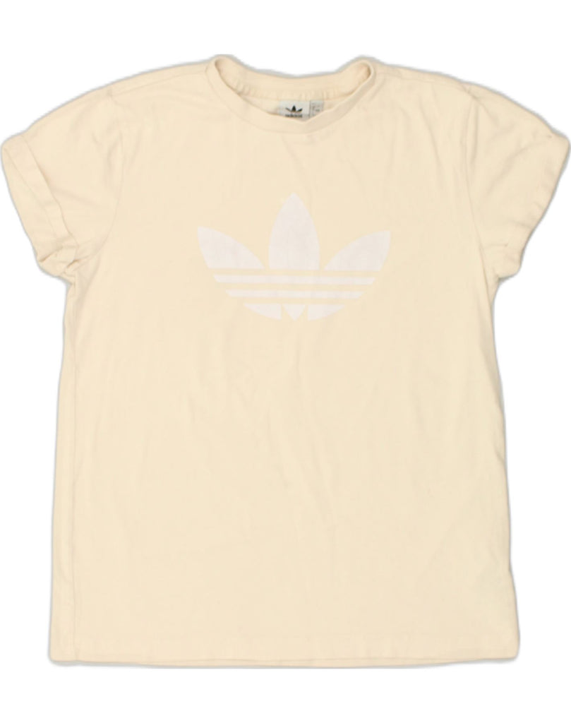 ADIDAS Womens Graphic T-Shirt Top UK 8 Small Beige Cotton | Vintage Adidas | Thrift | Second-Hand Adidas | Used Clothing | Messina Hembry 