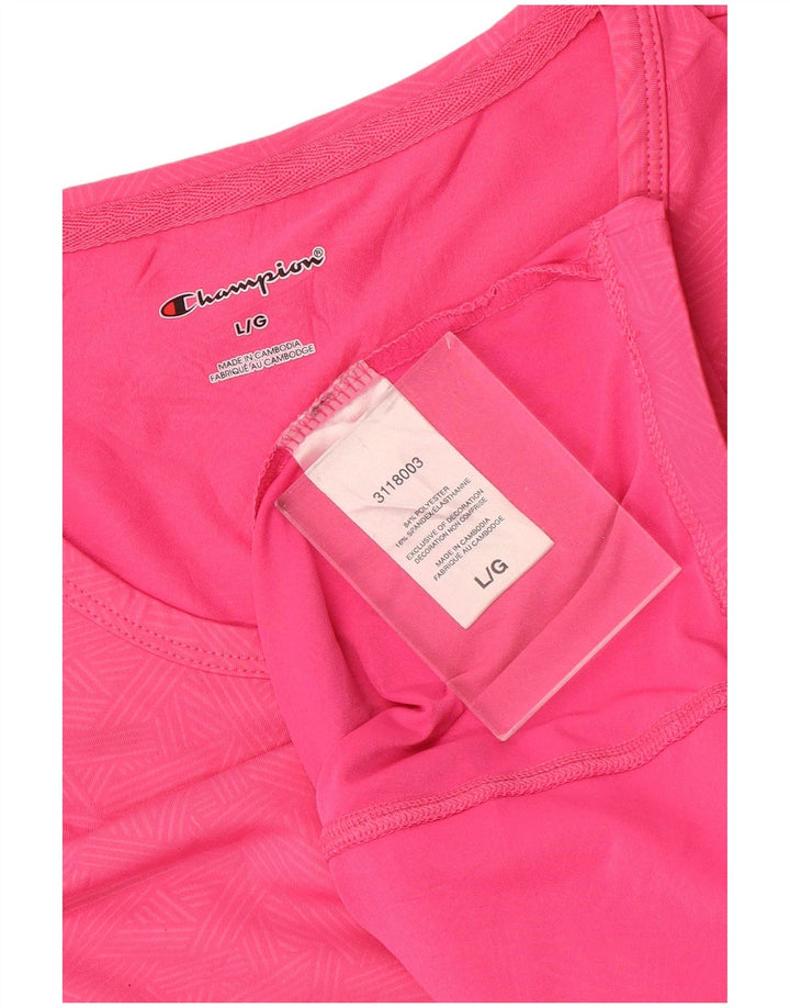 Champion Womens T-Shirt Top UK 16 Large Pink Geometric Polyester Sports