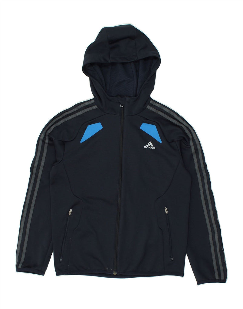 ADIDAS Boys Zip Hoodie Sweater 11-12 Years Navy Blue Colourblock Polyester | Vintage Adidas | Thrift | Second-Hand Adidas | Used Clothing | Messina Hembry 