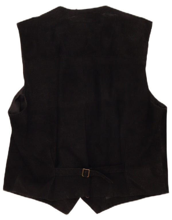 John Monroe Mens Suede Waistcoat Medium Black Leather