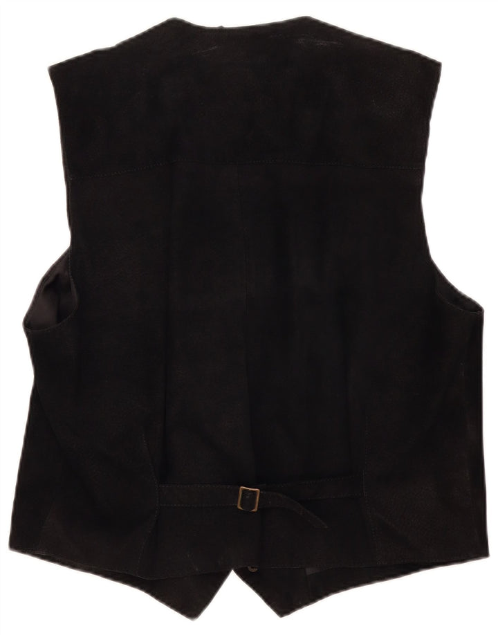 John Monroe Mens Suede Waistcoat Medium Black Leather