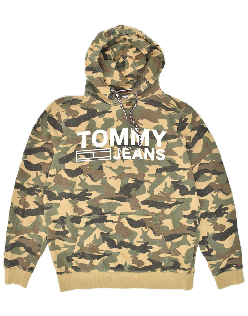 TOMMY HILFIGER Mens Graphic Hoodie Jumper Large Khaki Camouflage Cotton | Vintage Tommy Jeans | Thrift | Second-Hand Tommy Jeans | Used Clothing | Messina Hembry 