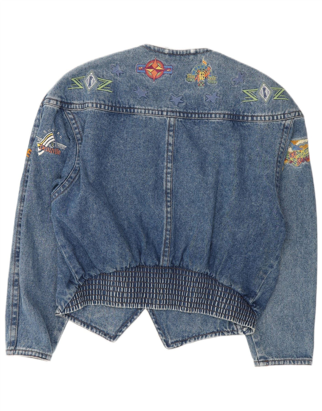 Bogner Womens Graphic Crop Denim Jacket UK 14 Medium Blue 90s