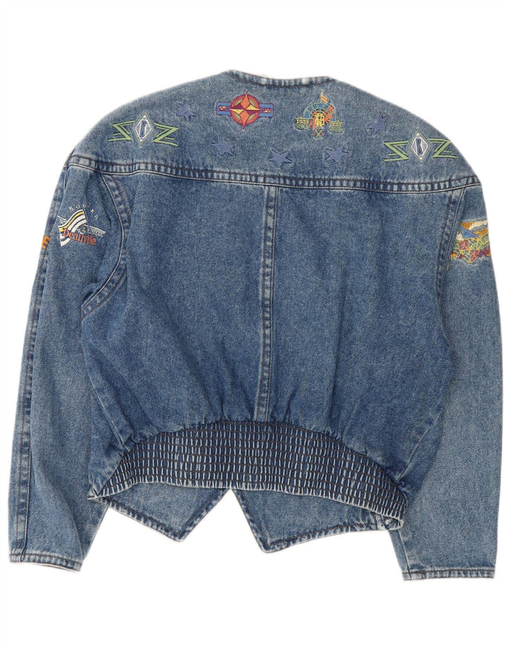 Bogner Womens Graphic Crop Denim Jacket UK 14 Medium Blue 90s