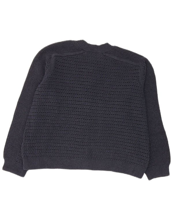 Marks & Spencer Womens Crop Cardigan Sweater UK 16 Large Navy Blue Cotton