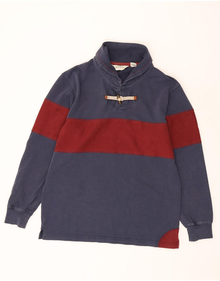 Orvis Mens Long Sleeve Polo Shirt Medium Navy Blue Colourblock Cotton