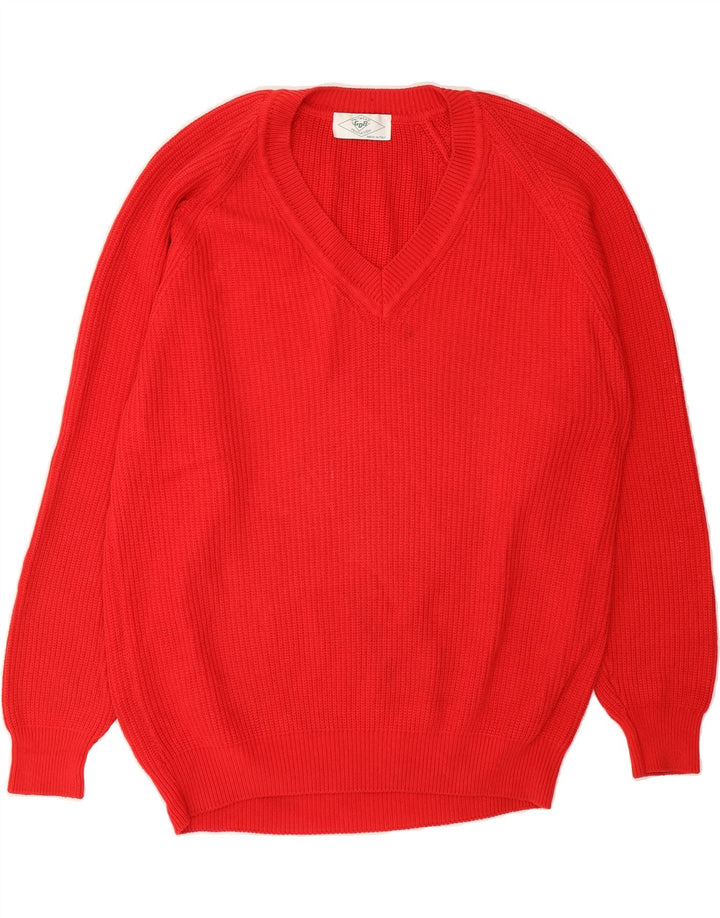 VINTAGE Mens V-Neck Jumper Sweater Medium Red Vintage Vintage and Second-Hand Vintage from Messina Hembry 