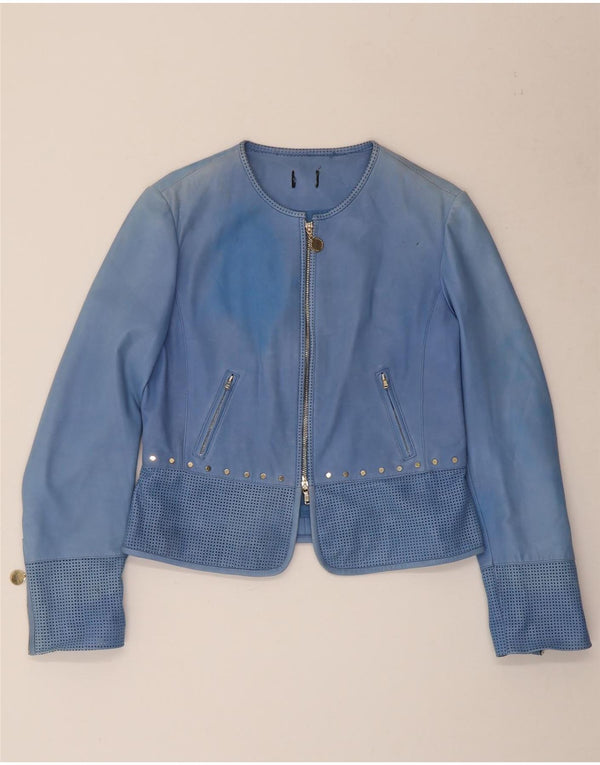 Penny Black Womens Leather Bomber Jacket UK 14 Large Blue Leather