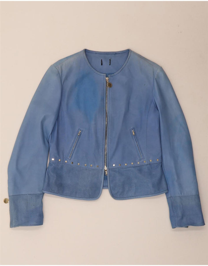 Penny Black Womens Leather Bomber Jacket UK 14 Large Blue Leather