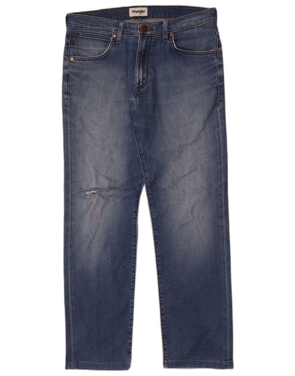 Wrangler Mens Distressed Straight Jeans W32 L30 Blue