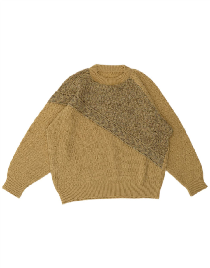 Vintage Mens Crew Neck Jumper Sweater XL Beige Geometric