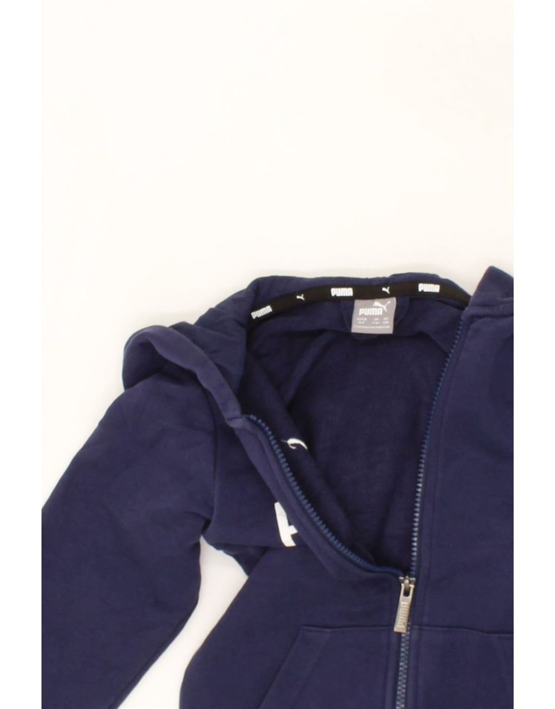 PUMA Boys Graphic Zip Hoodie Sweater 7-8 Years Navy Blue Cotton Vintage Puma and Second-Hand Puma from Messina Hembry 
