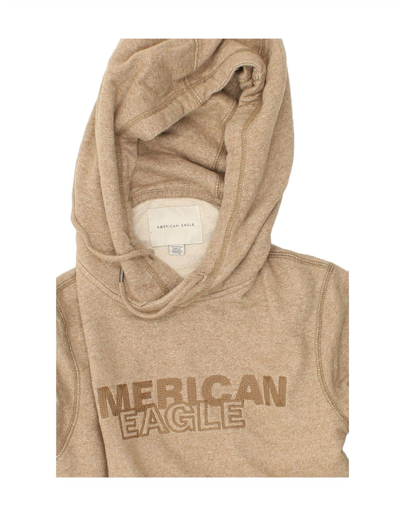 AMERICAN EAGLE Womens Oversized Graphic Hoodie Jumper UK 6 XS Brown Cotton | Vintage American Eagle | Thrift | Second-Hand American Eagle | Used Clothing | Messina Hembry 