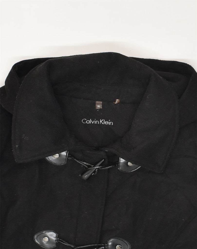 CALVIN KLEIN Womens Hooded Duffle Coat UK 18 XL Black Polyester | Vintage Calvin Klein | Thrift | Second-Hand Calvin Klein | Used Clothing | Messina Hembry 