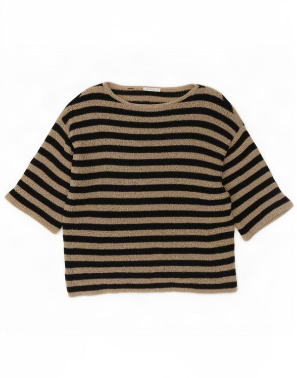 Zara Womens Short Sleeve Boat Neck Jumper Sweater UK 16 Large Black Striped