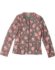 BENETTON Girls Leather Jacket 10-11 Years XL Grey Floral