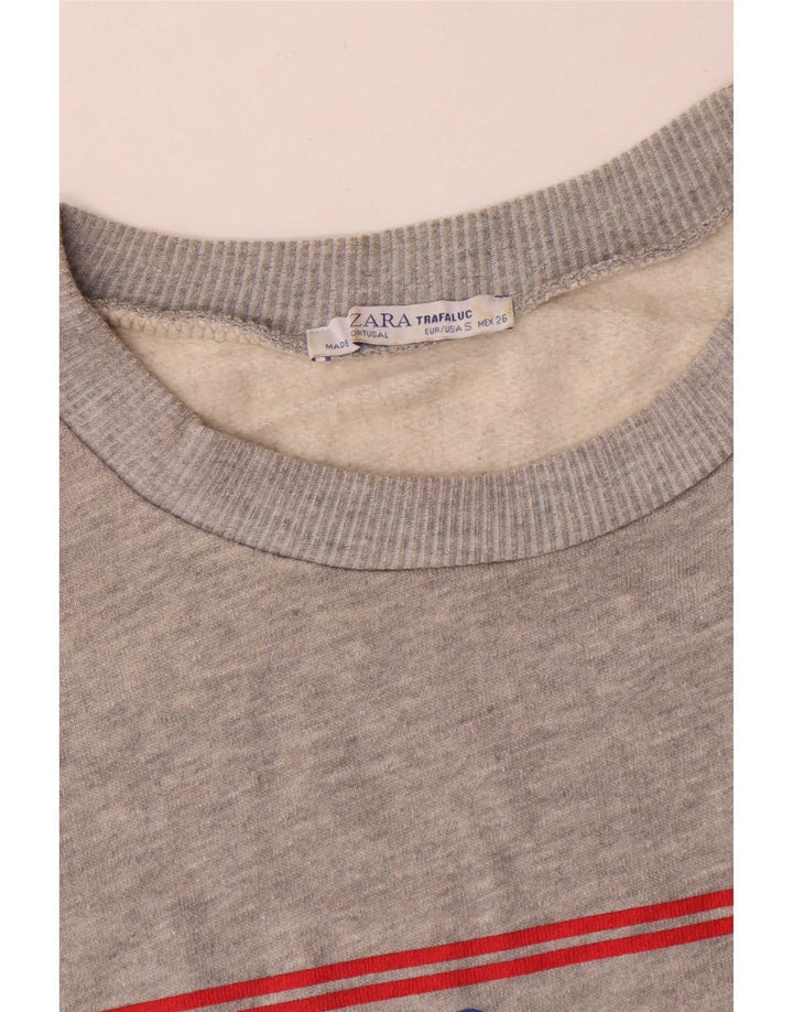 Zara Womens Graphic Oversized Sweatshirt Jumper UK 10 Small Grey Flecked