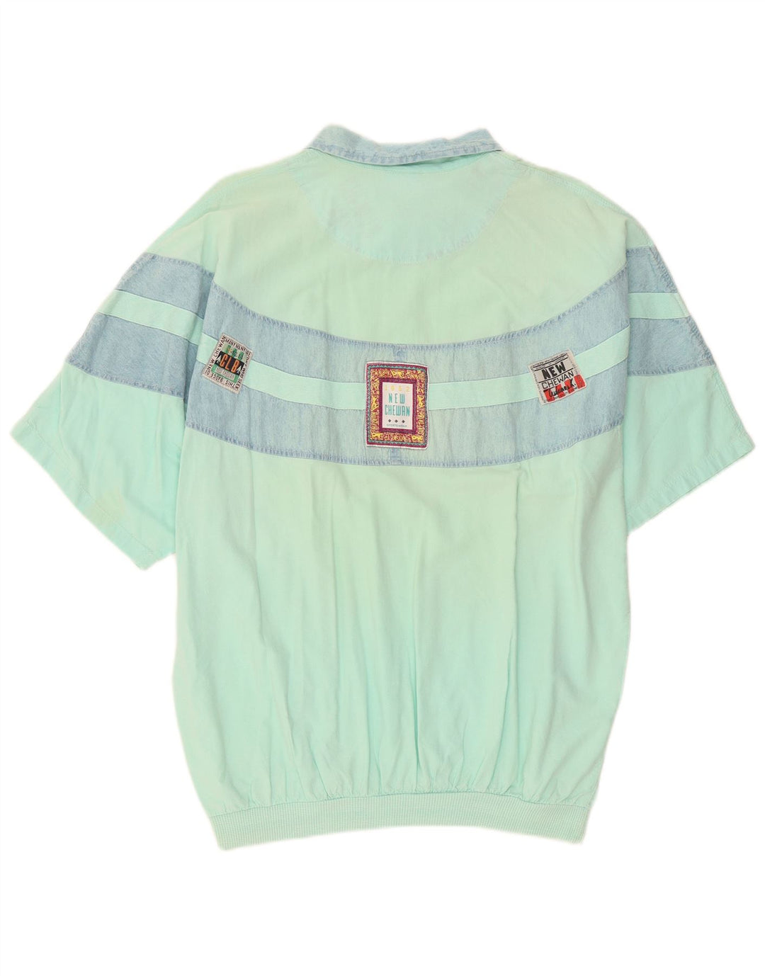Chewan Mens Graphic Pullover Shirt One Size Turquoise Colourblock
