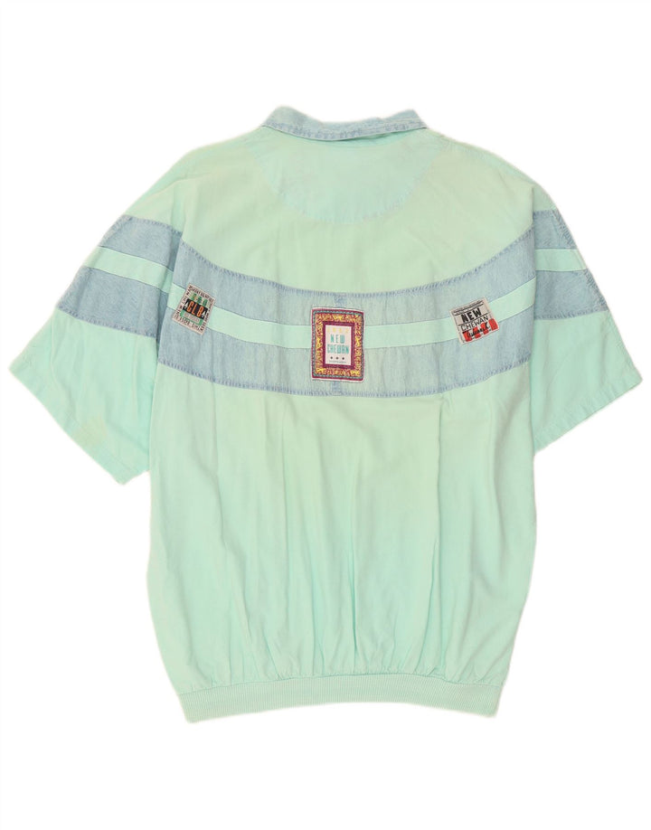Chewan Mens Graphic Pullover Shirt One Size Turquoise Colourblock